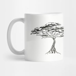 Whistling Thorn , Zen Bonsai African Tree Black and White Illustration Mug